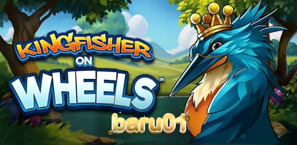 Kingfisher on Wheels slot dengan latar belakang sungai dan roda keberuntungan